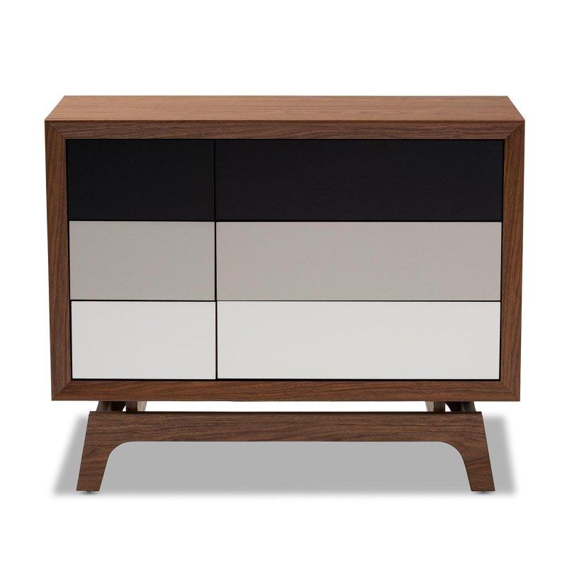 Ceviz Beyaz ve Gri MDF 6 Çekmeceli Retro Şifonyer - 101 cm - 299001