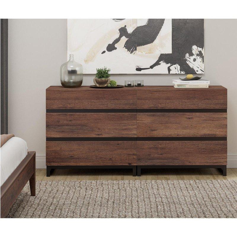 Ceviz Desenli MDF Metal Ayaklı Modern Şifonyer - 297851