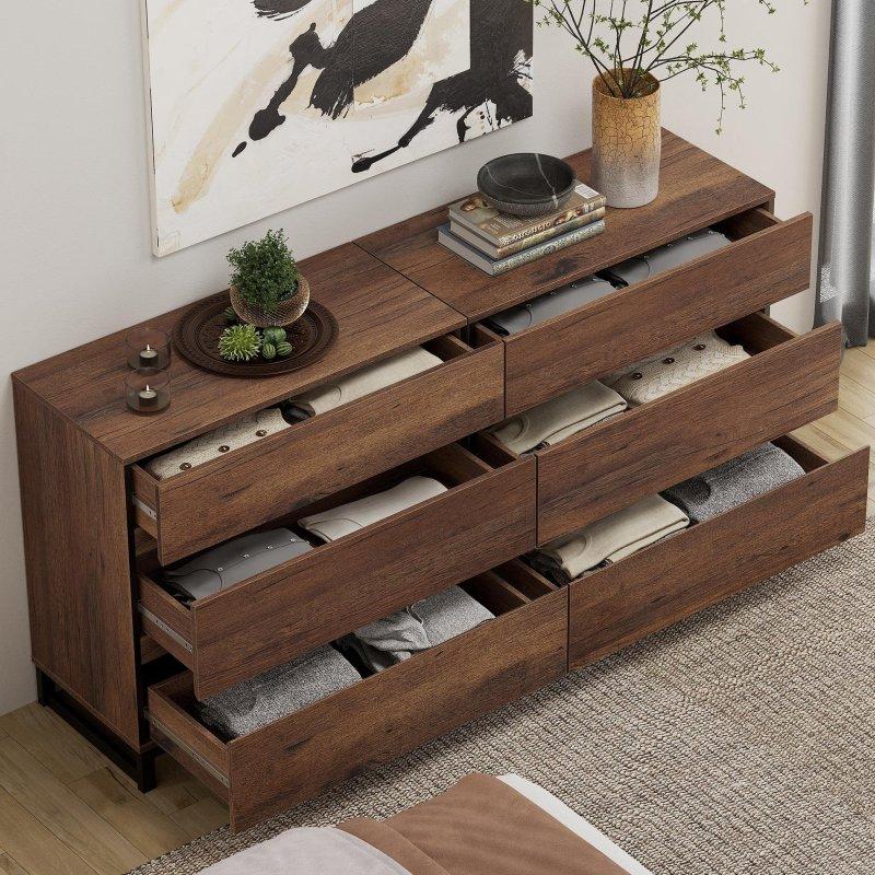 Ceviz Desenli MDF Metal Ayaklı Modern Şifonyer - 297851