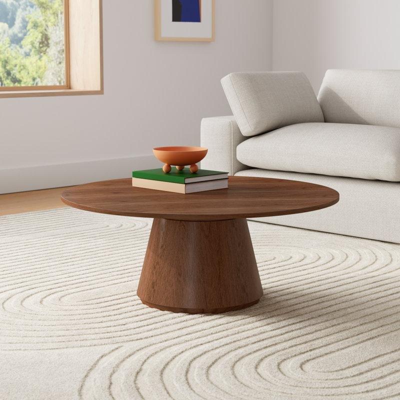 Ceviz Endüstriyel Ahşap Kaide Ayaklı Yuvarlak Orta Sehpa - 97x39 cm - 245189