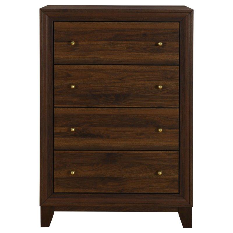 Ceviz Gold Kulplu Konik Ayaklı 4 Çekmeceli Şifonyer - 81x44x124 cm - 302019