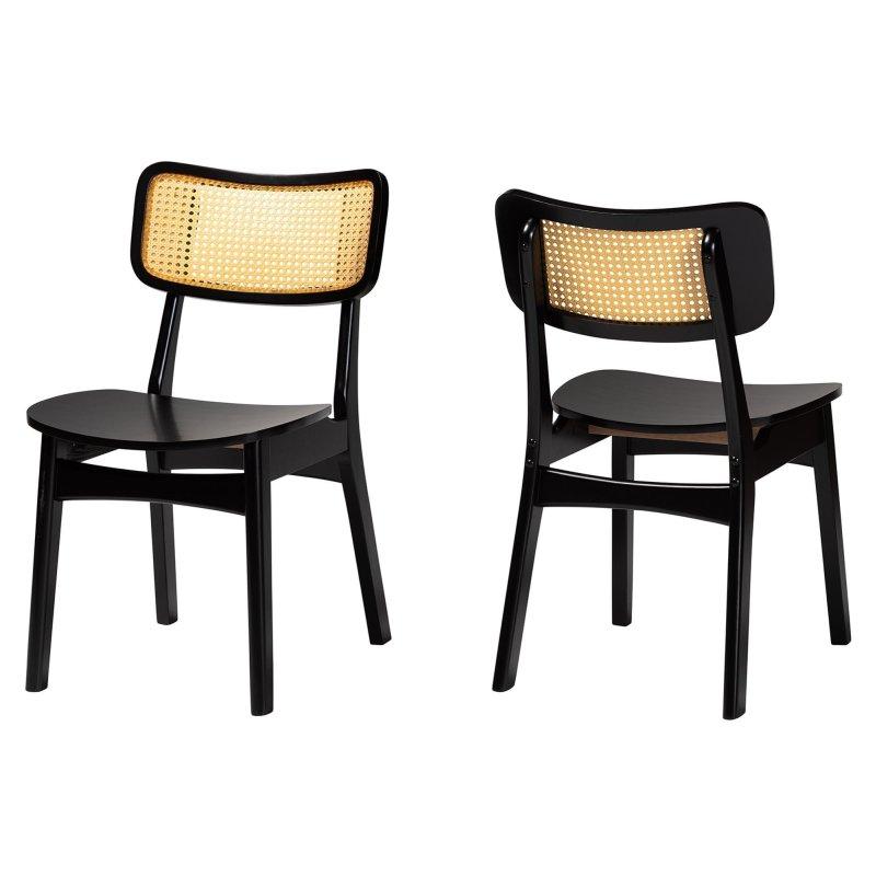 Ceviz Kahverengi Kauçuk Ağacı Kavisli Sırtlıklı 2li Set Rattan Sandalye - 46x56x79 cm - 252381