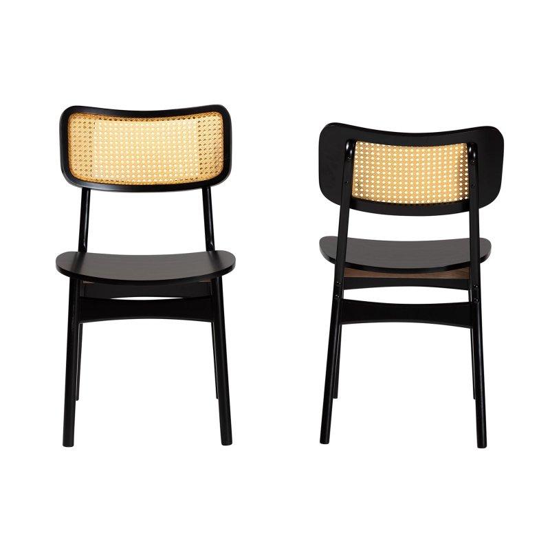 Ceviz Kahverengi Kauçuk Ağacı Kavisli Sırtlıklı 2li Set Rattan Sandalye - 46x56x79 cm - 252381