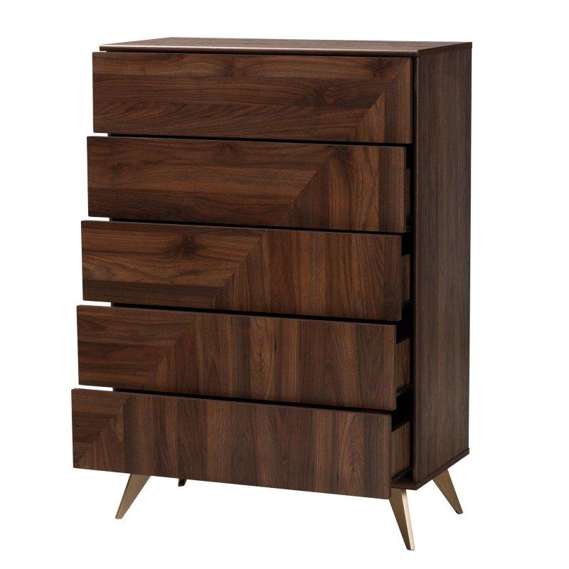 Ceviz Kahverengi MDF 5 Çekmeceli Kulpsuz Şifonyer - 305788