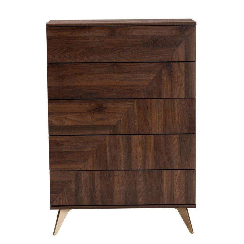 Ceviz Kahverengi MDF 5 Çekmeceli Kulpsuz Şifonyer - 305788