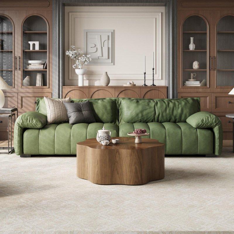Ceviz Kaplama Ahşap Çiçek Tasarımlı Yuvarlak Orta Sehpa - 90x35 cm - 243342