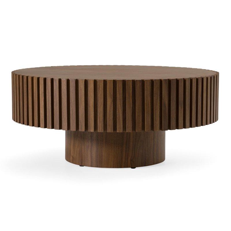 Ceviz Kaplama Ahşap Kaide Ayaklı Yuvarlak Orta Sehpa - 81x41 cm - 240282