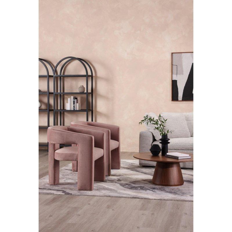 Ceviz Kaplama Ahşap Kaideli Yuvarlak Orta Sehpa - 97x39 cm - 240804
