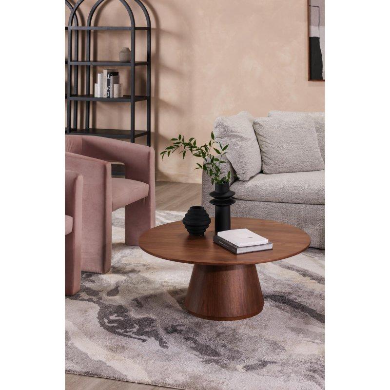 Ceviz Kaplama Ahşap Kaideli Yuvarlak Orta Sehpa - 97x39 cm - 240804
