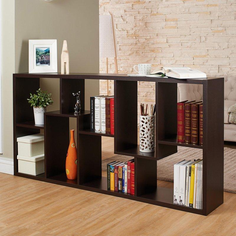Ceviz Kaplama MDF Geometrik Tasarımlı 8 Raflı Kitaplık - 92x181 cm - 318698