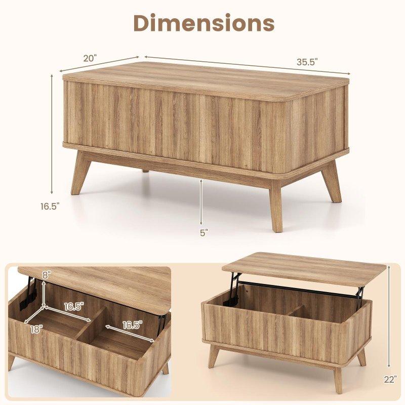 Ceviz Kauçuk Ağacı ve MDF Yivli Asansörlü Akıllı Sehpa - 91x51x42 cm - 254555