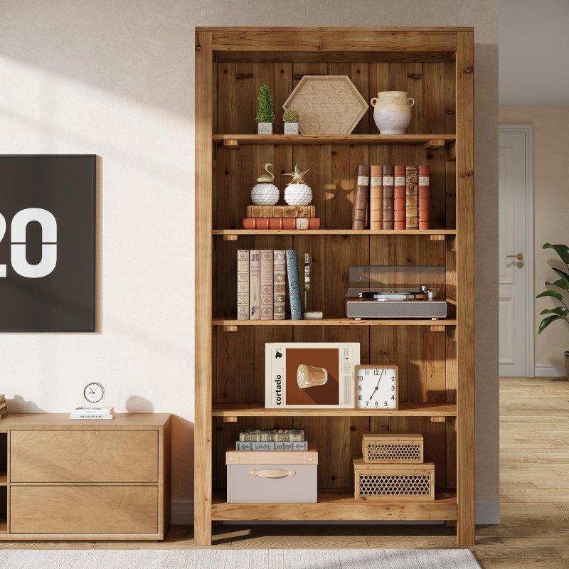 Ceviz Masif Ahşap 5 Raflı Rustik Kitaplık - 181x90 cm - 320330