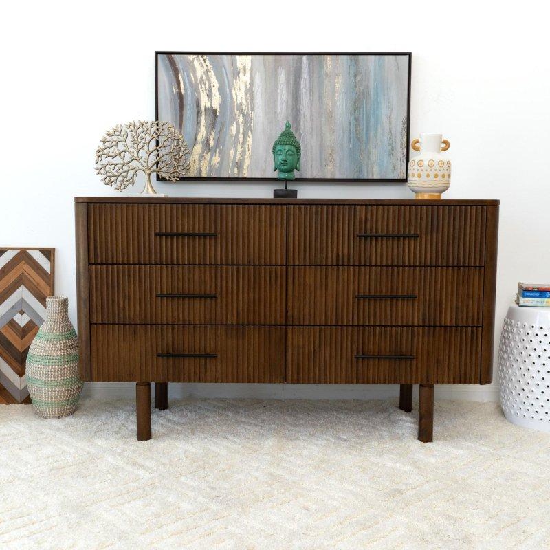 Ceviz Masif Ahşap 6 Çekmeceli Yüzyıl Ortası Modern Şifonyer - 142 cm - 301352