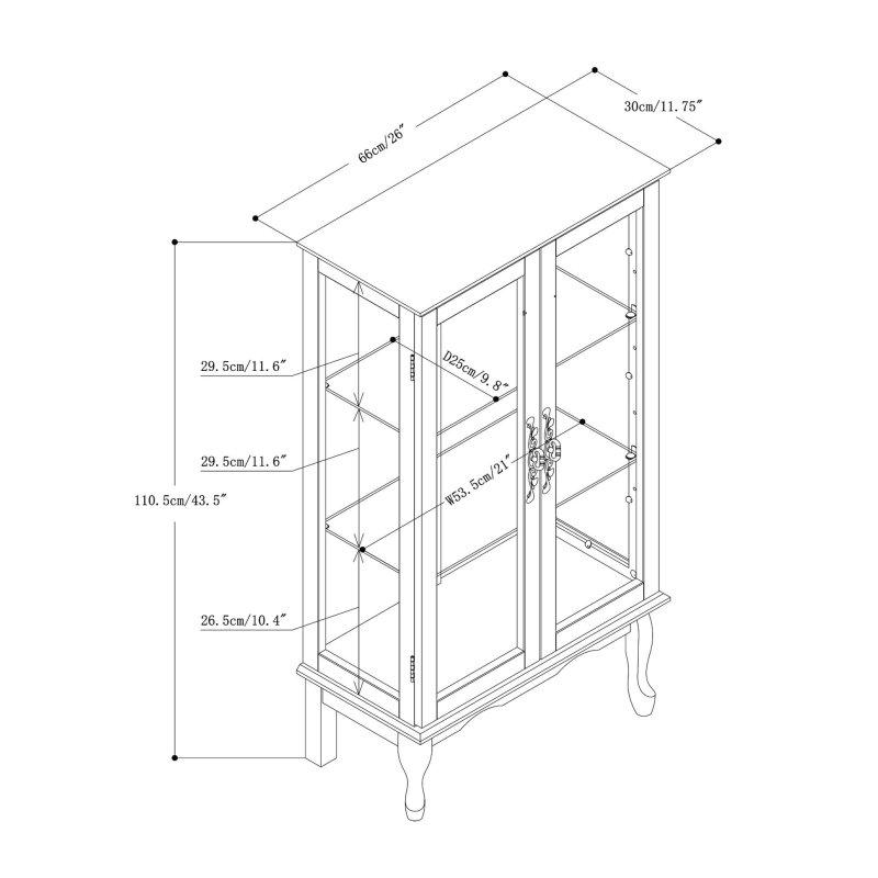 Ceviz Masif Ahşap Işıklı Aynalı Kapaklı Kitaplık - 67x111 cm - 317420