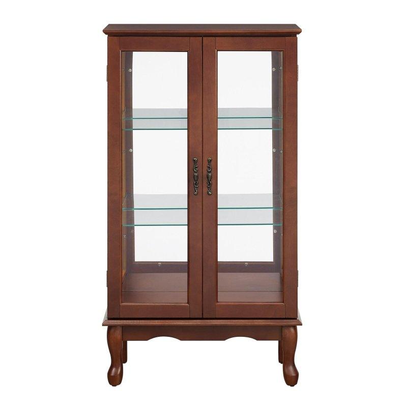 Ceviz Masif Ahşap Işıklı Aynalı Kapaklı Kitaplık - 67x111 cm - 317420