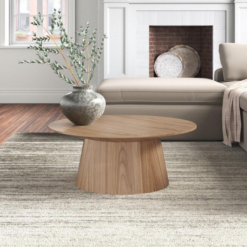 Ceviz Masif Ahşap ve MDF Konik Kaideli Yuvarlak Orta Sehpa - Çap 90 cm - 244090