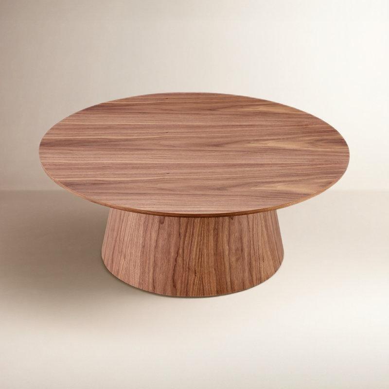 Ceviz Masif Ahşap ve MDF Konik Kaideli Yuvarlak Orta Sehpa - Çap 90 cm - 244090