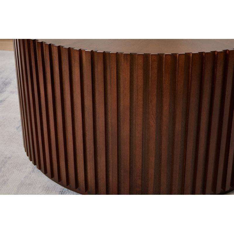 Ceviz Masif Ahşap Yivli Tasarım Yuvarlak Orta Sehpa - 81x41 cm - 245342