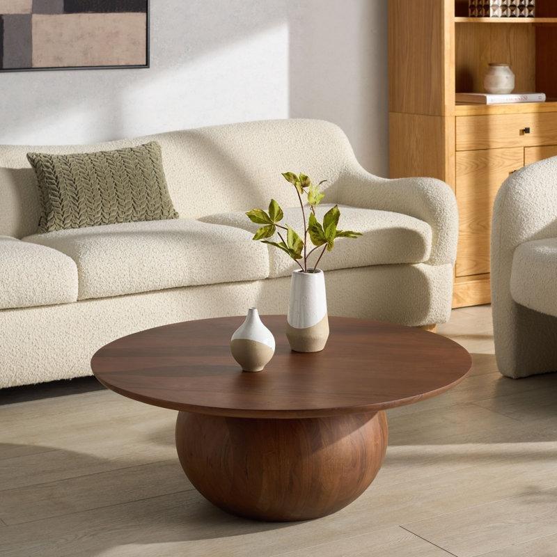 Ceviz Masif Akasya Ağacı Kütük Ayaklı Çizilmeye Dayanıklı Yuvarlak Orta Sehpa - 91x35 cm - 246047