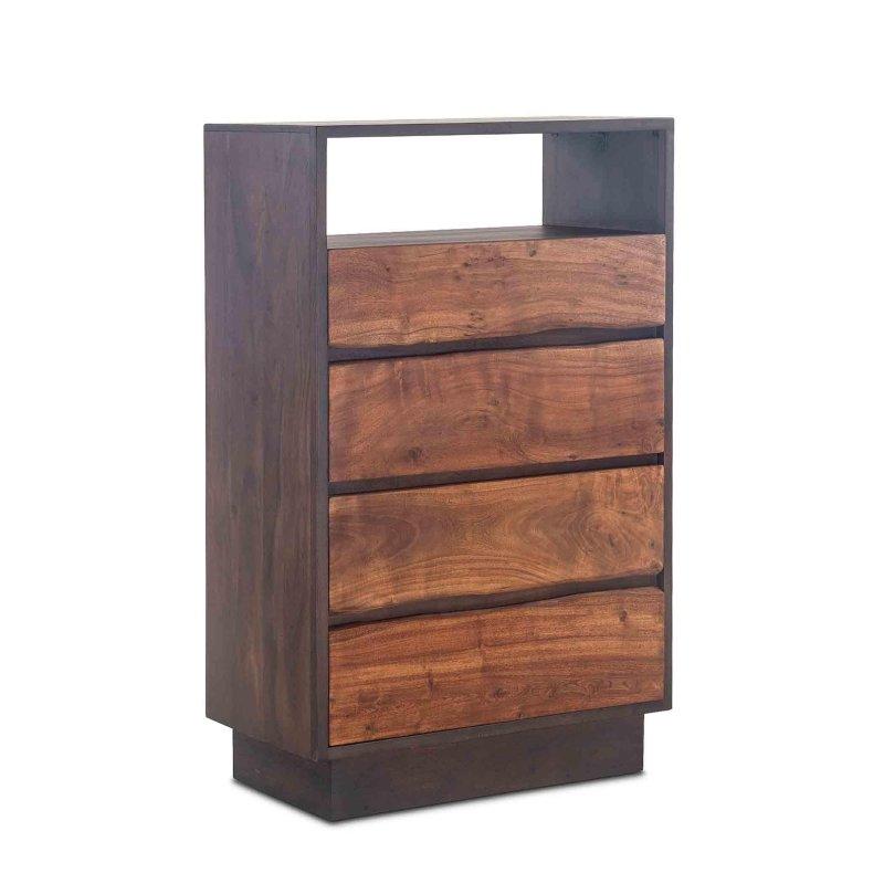 Ceviz Masif Akasya Kütük Tasarım Açık Raflı 4 Çekmeceli Şifonyer - 87x46x138 cm - 309695