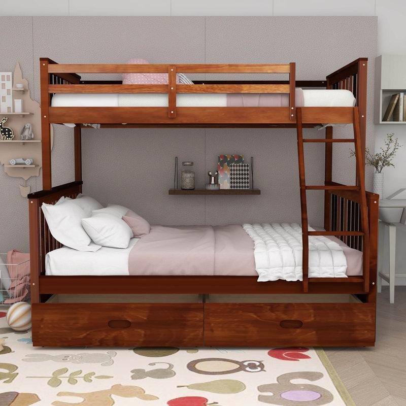 Ceviz Masif Çam ve MDF Ayrılabilen Çekmeceli Ranza - 248355