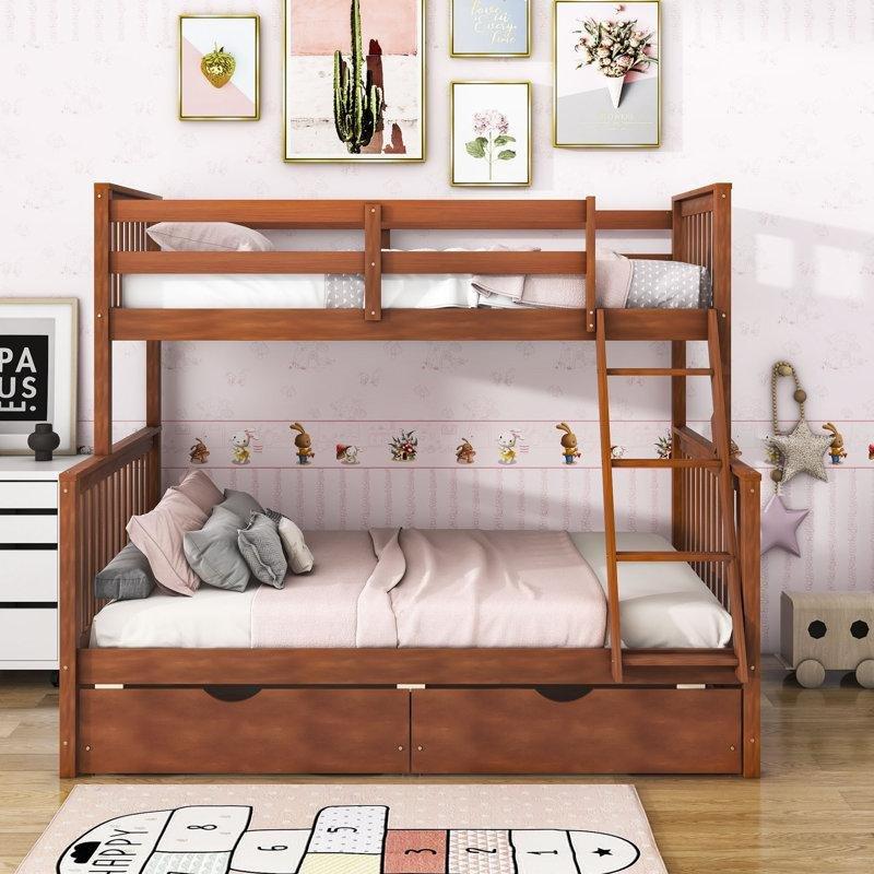 Ceviz Masif Çam ve MDF Ayrılabilen Çekmeceli Ranza - 248355