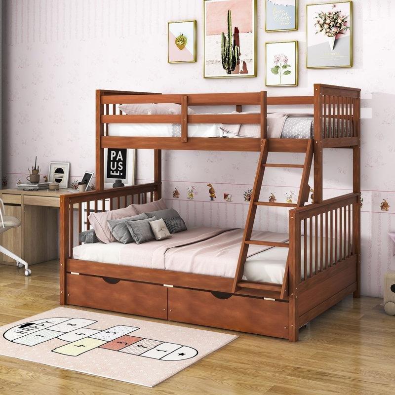 Ceviz Masif Çam ve MDF Ayrılabilen Çekmeceli Ranza - 248355