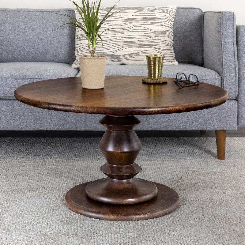Ceviz Masif Mango Ağacı Kaide Ayaklı Yuvarlak Orta Sehpa - 87x49 cm - 244138