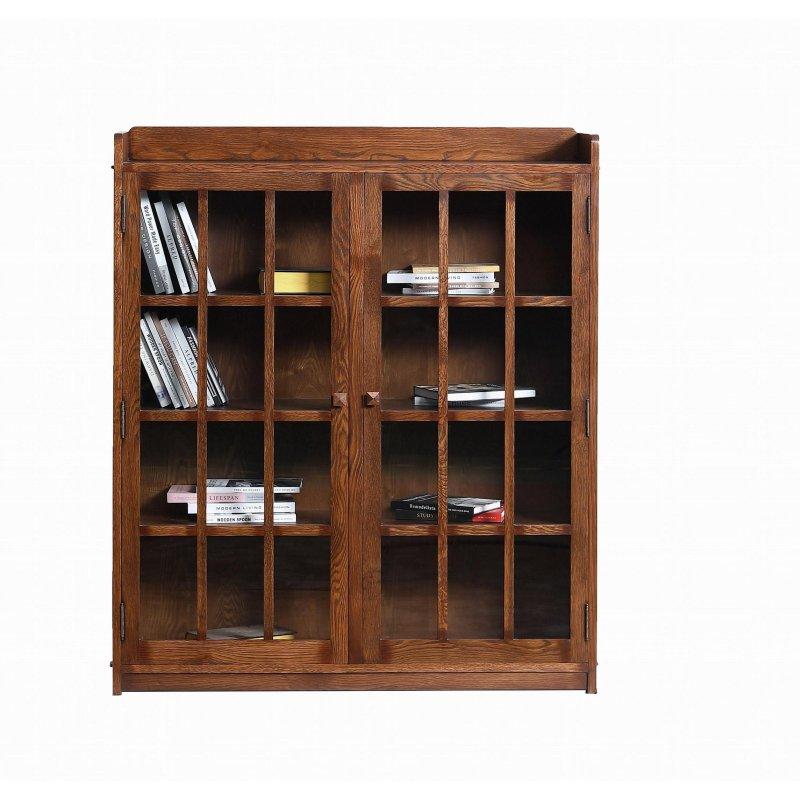 Ceviz Masif Meşe 2 Kapaklı 3 Raflı Cam Kapaklı Kitaplık - 122x140x31 cm - 239508