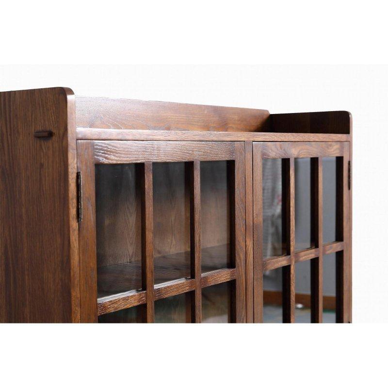 Ceviz Masif Meşe 2 Kapaklı 3 Raflı Cam Kapaklı Kitaplık - 122x140x31 cm - 239508