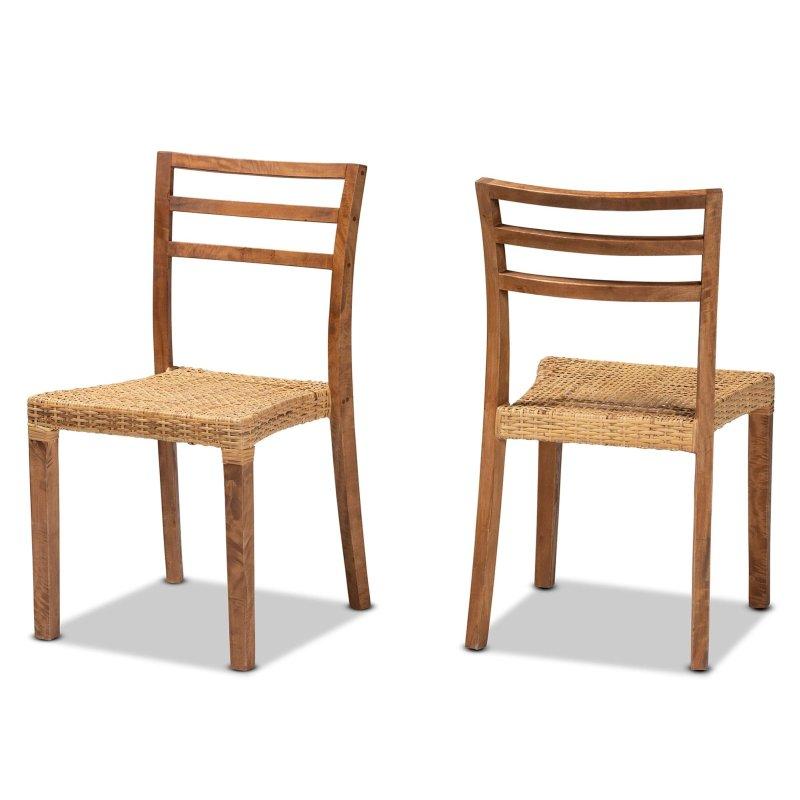 Ceviz Maun Ahşap Ajurlu Sırtlı 2li Set Rattan Sandalye - 252707