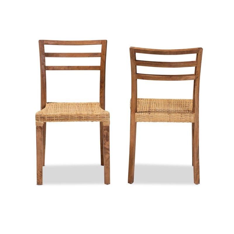 Ceviz Maun Ahşap Ajurlu Sırtlı 2li Set Rattan Sandalye - 252707