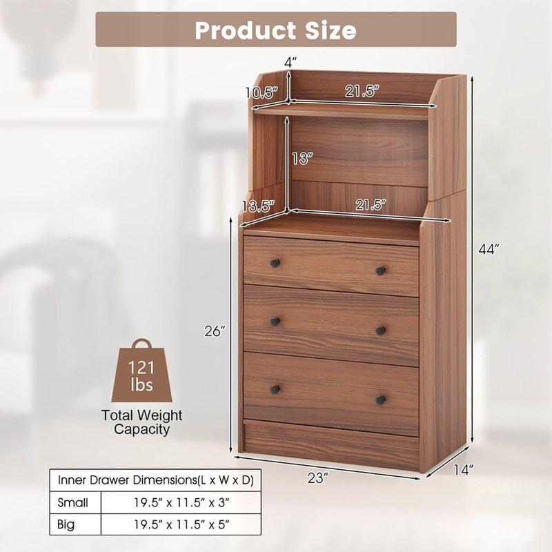Ceviz MDF 3 Çekmeceli 2 Raflı Şifonyer - 112 cm - 300414