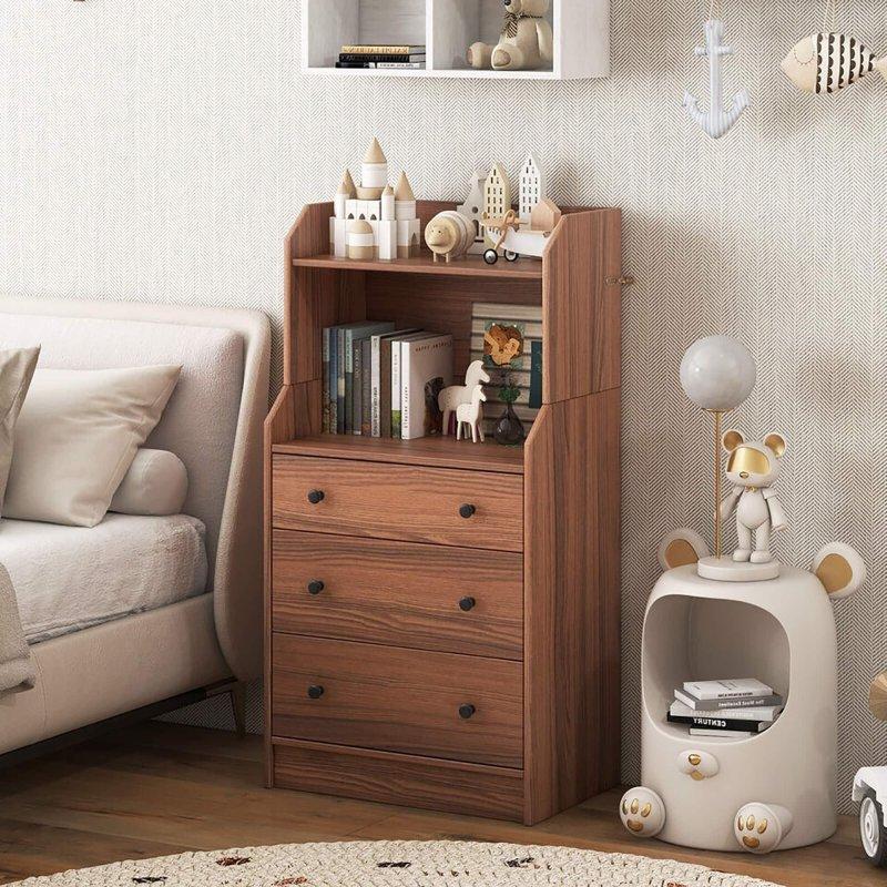 Ceviz MDF 3 Çekmeceli 2 Raflı Şifonyer - 112 cm - 300414