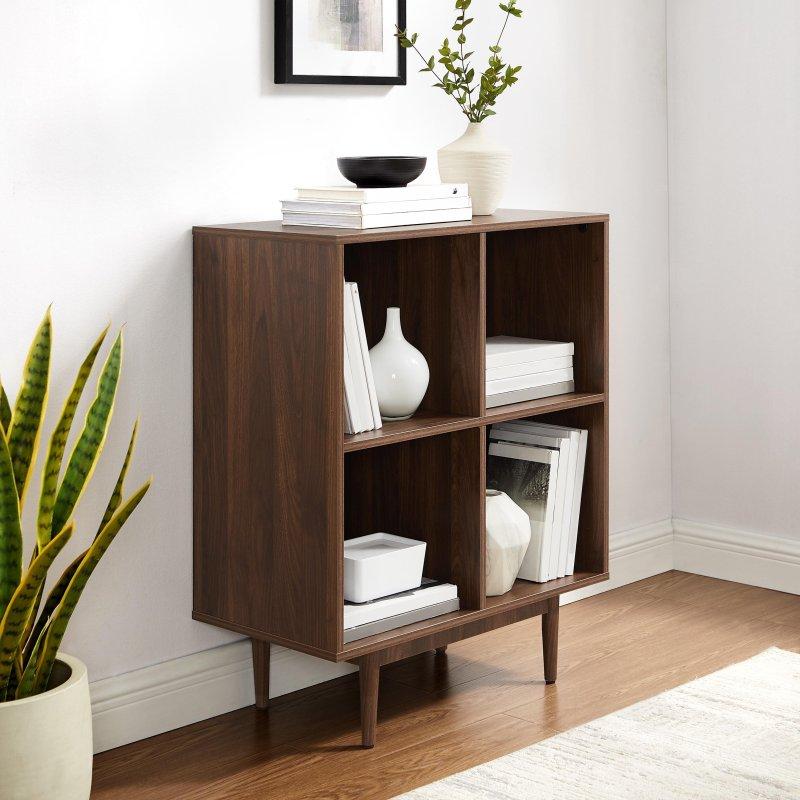 Ceviz MDF 4 Küp Raflı Plak Standı Kitaplık - 73x73x92 cm - 318980