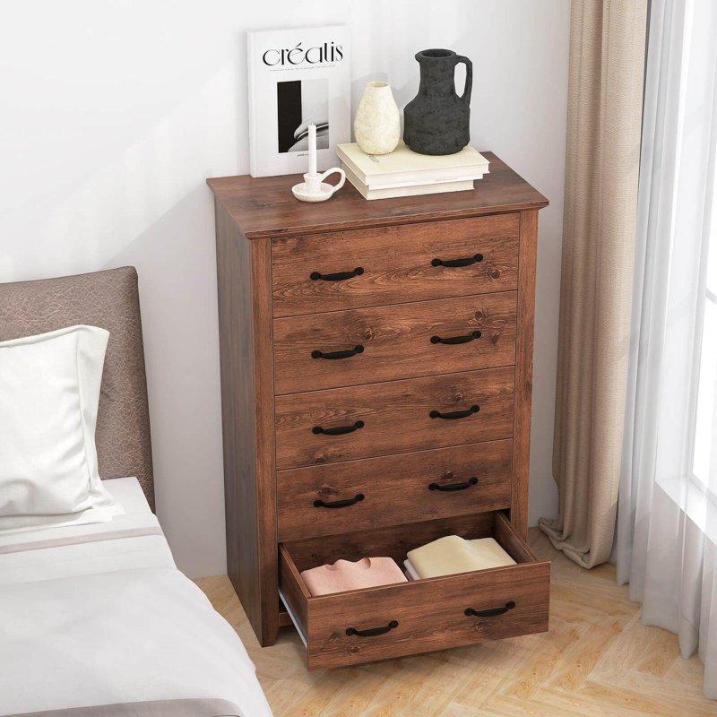 Ceviz MDF 5 Çekmeceli Metal Kulplu Şifonyer - 79x44x120 cm - 299178