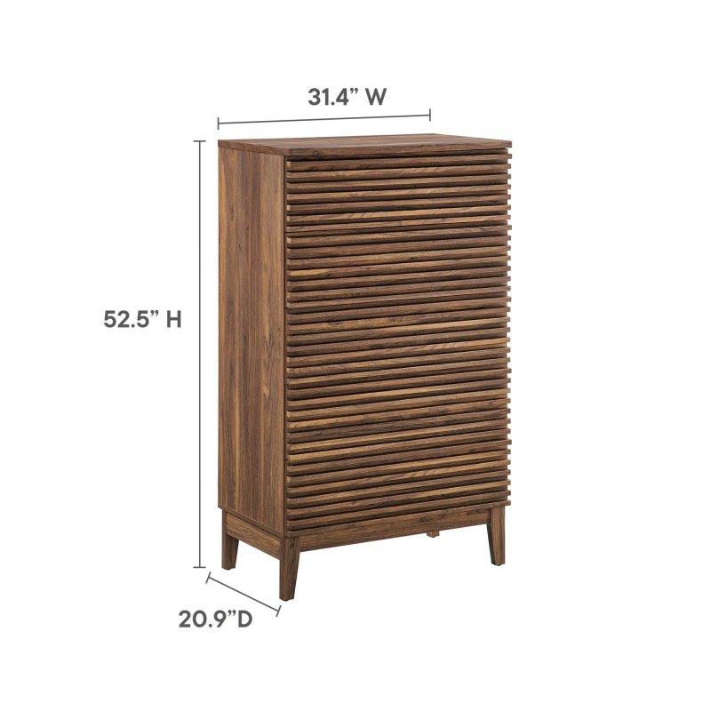 Ceviz MDF 5 Çekmeceli Yivli Şifonyer - 80x134 cm - 304374
