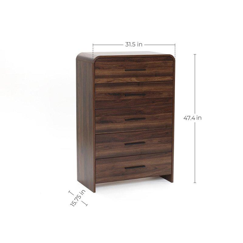 Ceviz MDF 5 Çekmeceli Yuvarlak Köşeli Şifonyer - 310886