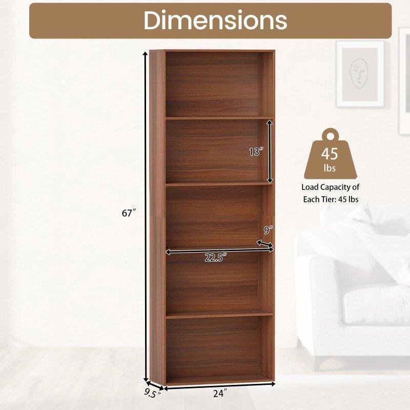 Ceviz MDF 5 Raflı Devrilme Önleyicili Kitaplık - 61x25x171 cm - 316503