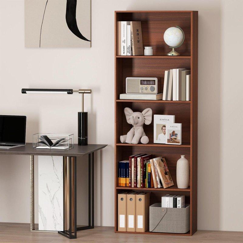 Ceviz MDF 5 Raflı Devrilme Önleyicili Kitaplık - 61x25x171 cm - 316503