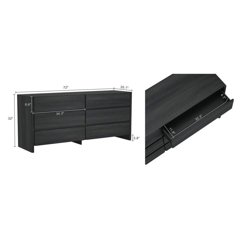 Ceviz MDF 6 Çekmeceli Geniş Şifonyer - 183 cm - 295352