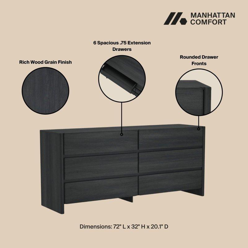 Ceviz MDF 6 Çekmeceli Geniş Şifonyer - 183 cm - 295352