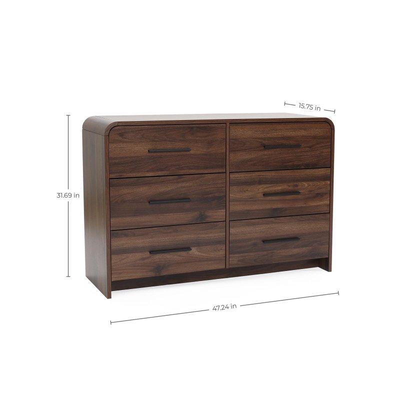 Ceviz MDF 6 Çekmeceli Yuvarlak Köşeli Yatay Şifonyer - 120x81x40 cm - 304646