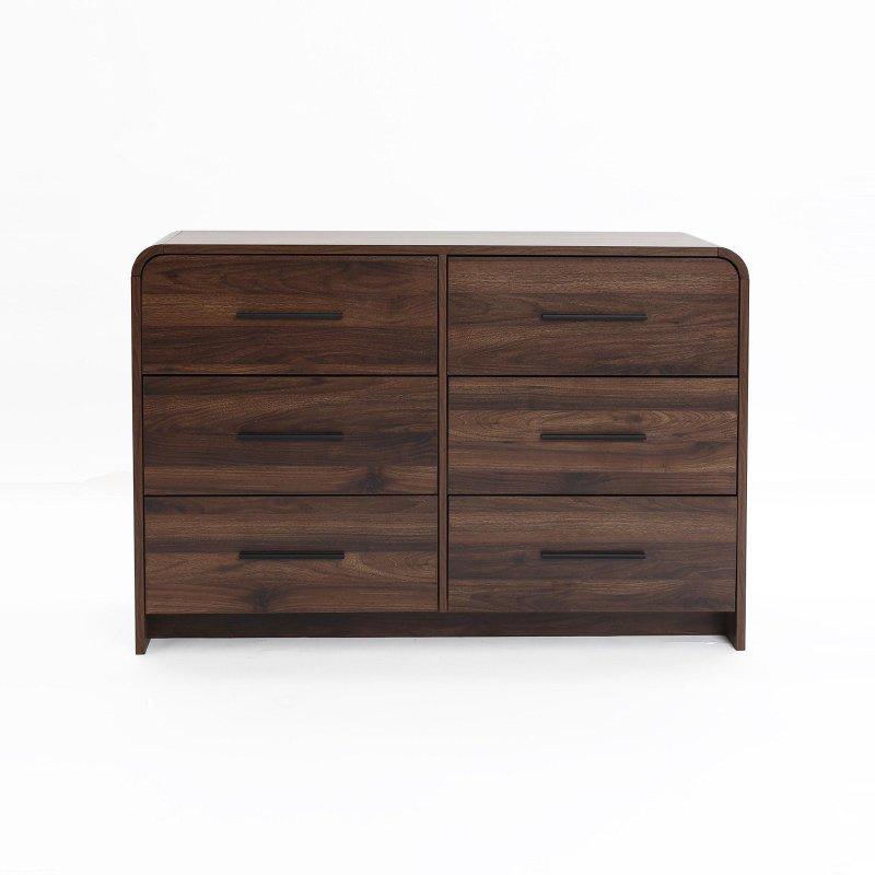 Ceviz MDF 6 Çekmeceli Yuvarlak Köşeli Yatay Şifonyer - 120x81x40 cm - 304646