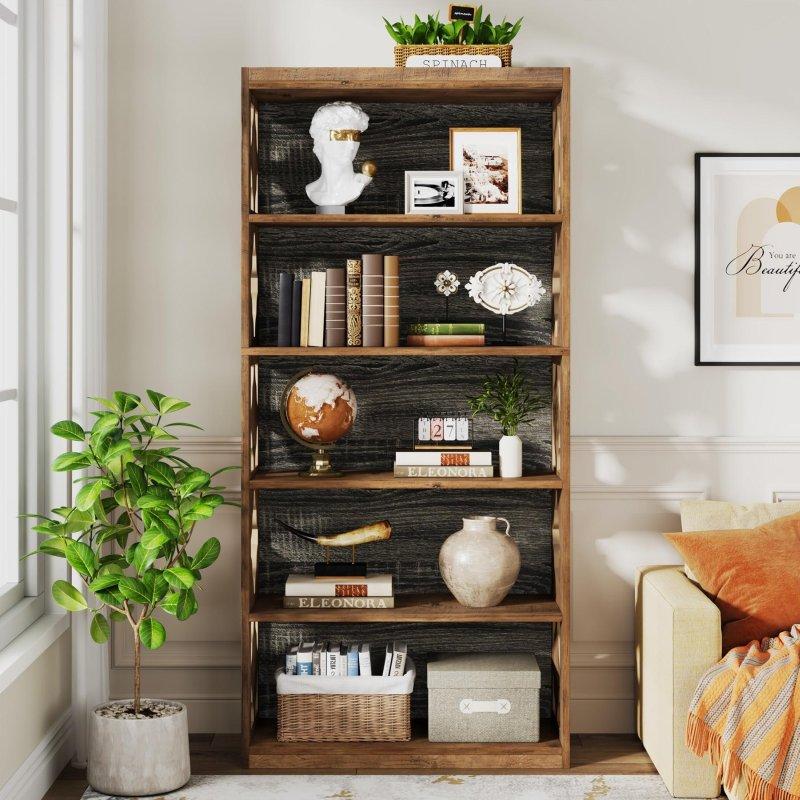 Ceviz MDF 6 Raflı Rustik Kitaplık - 81x178 cm - 312935