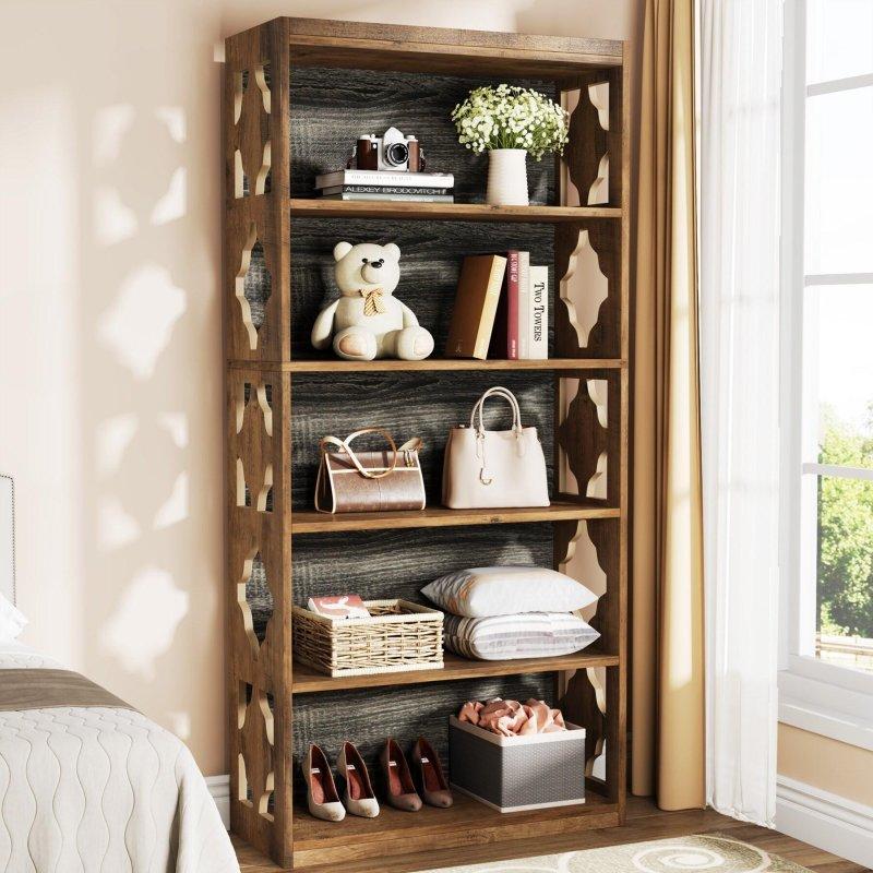 Ceviz MDF 6 Raflı Rustik Kitaplık - 81x178 cm - 312935