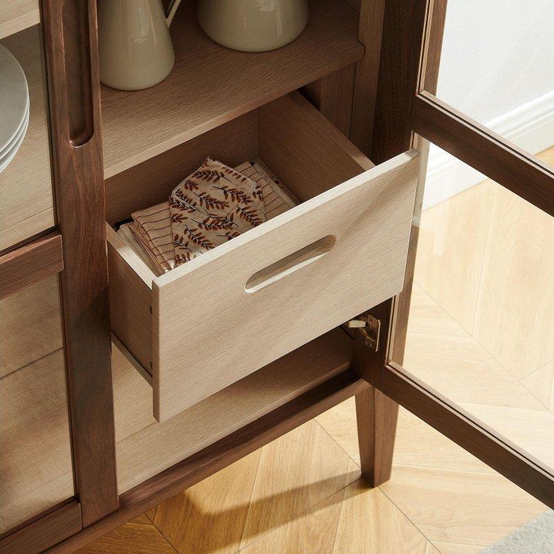 Ceviz MDF Cam Kapaklı Çekmeceli Kitaplık - 181 cm - 319049