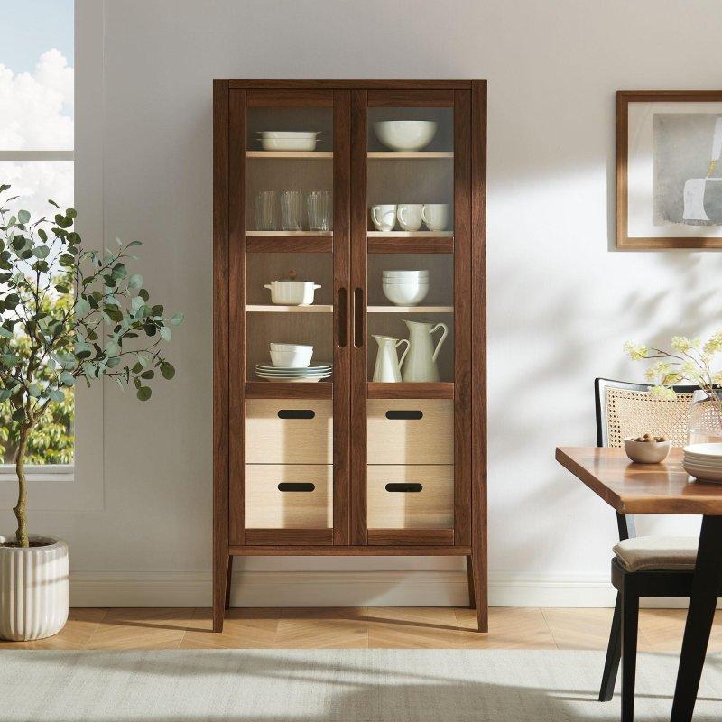 Ceviz MDF Cam Kapaklı Çekmeceli Kitaplık - 181 cm - 319049 Ceviz MDF Cam Kapaklı Çekmeceli Kitaplık - 181 cm - 319049