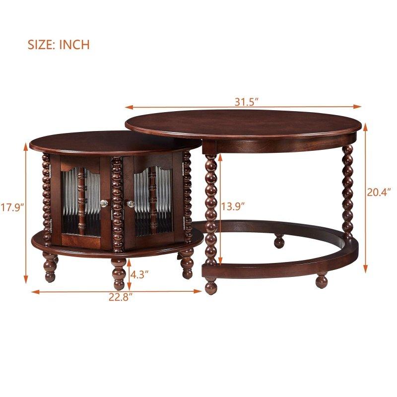 Ceviz MDF Cam Panelli Zigon Yuvarlak Orta Sehpa - 81 cm - 240390