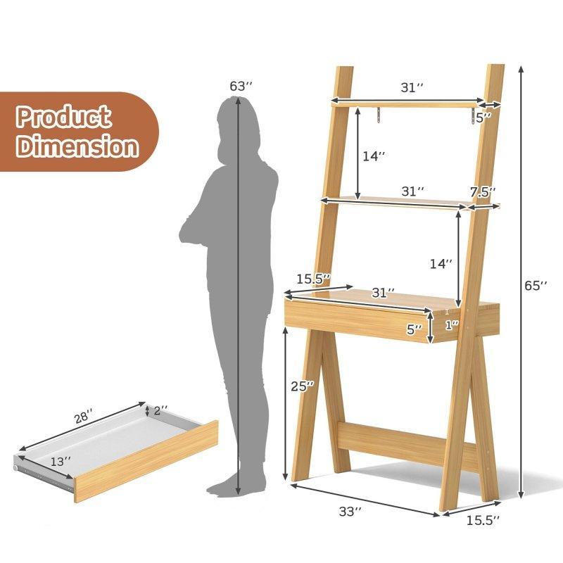 Ceviz MDF Çekmeceli Çalışma Masalı Merdiven Kitaplık - 84x40x166 cm - 313933